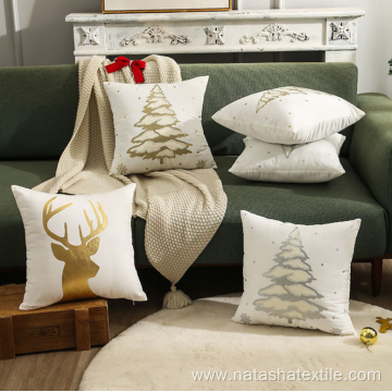 Gold towel embroidery Christmas tree pillow cover